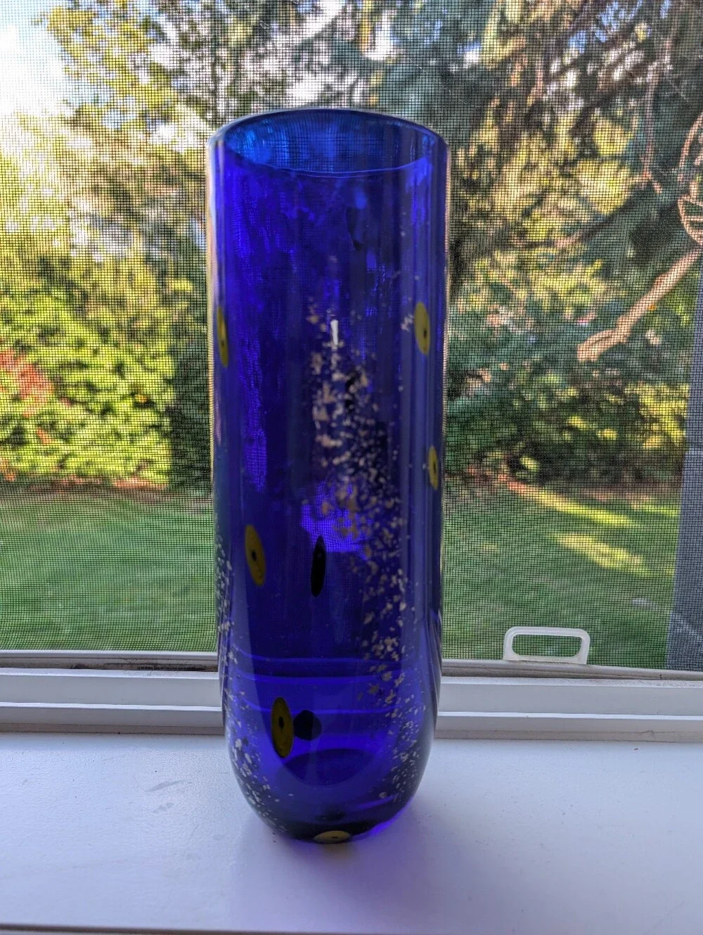 Murano Glass Cobalt Blue Millefiori Vase with Silver Flecks